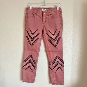Free People Ikat Arrow Faded Red/Dusty Rose Chevron Ankle Skinny Jeans